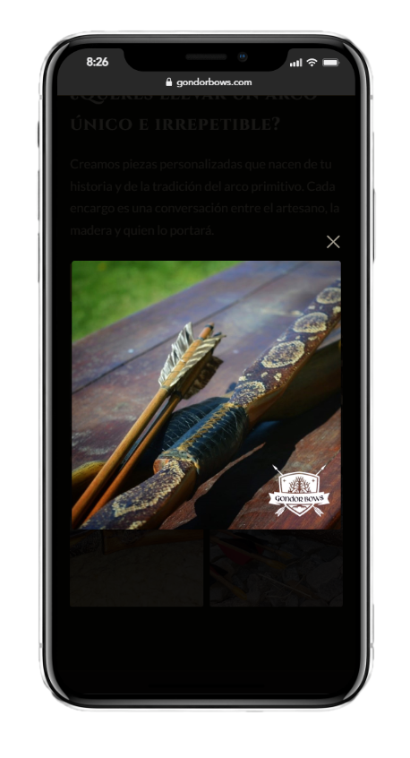Mockup móvil — detalle de materiales y especificaciones